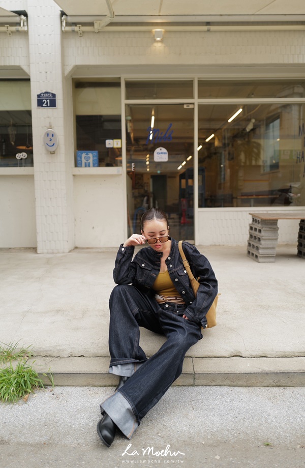 無領銀釦牛仔外套